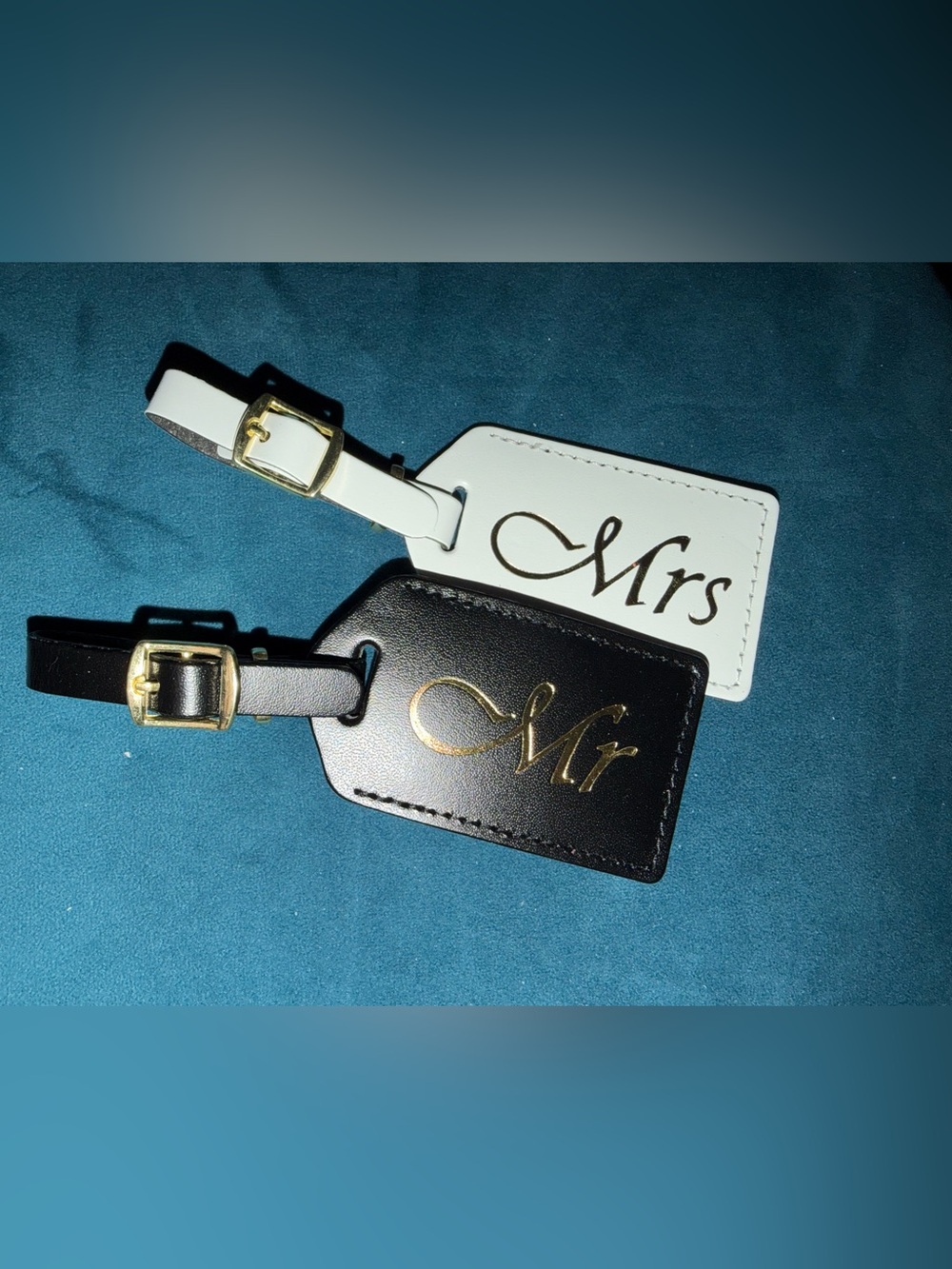 Mr and Mrs Leather Luggage Tag Set - Black & White